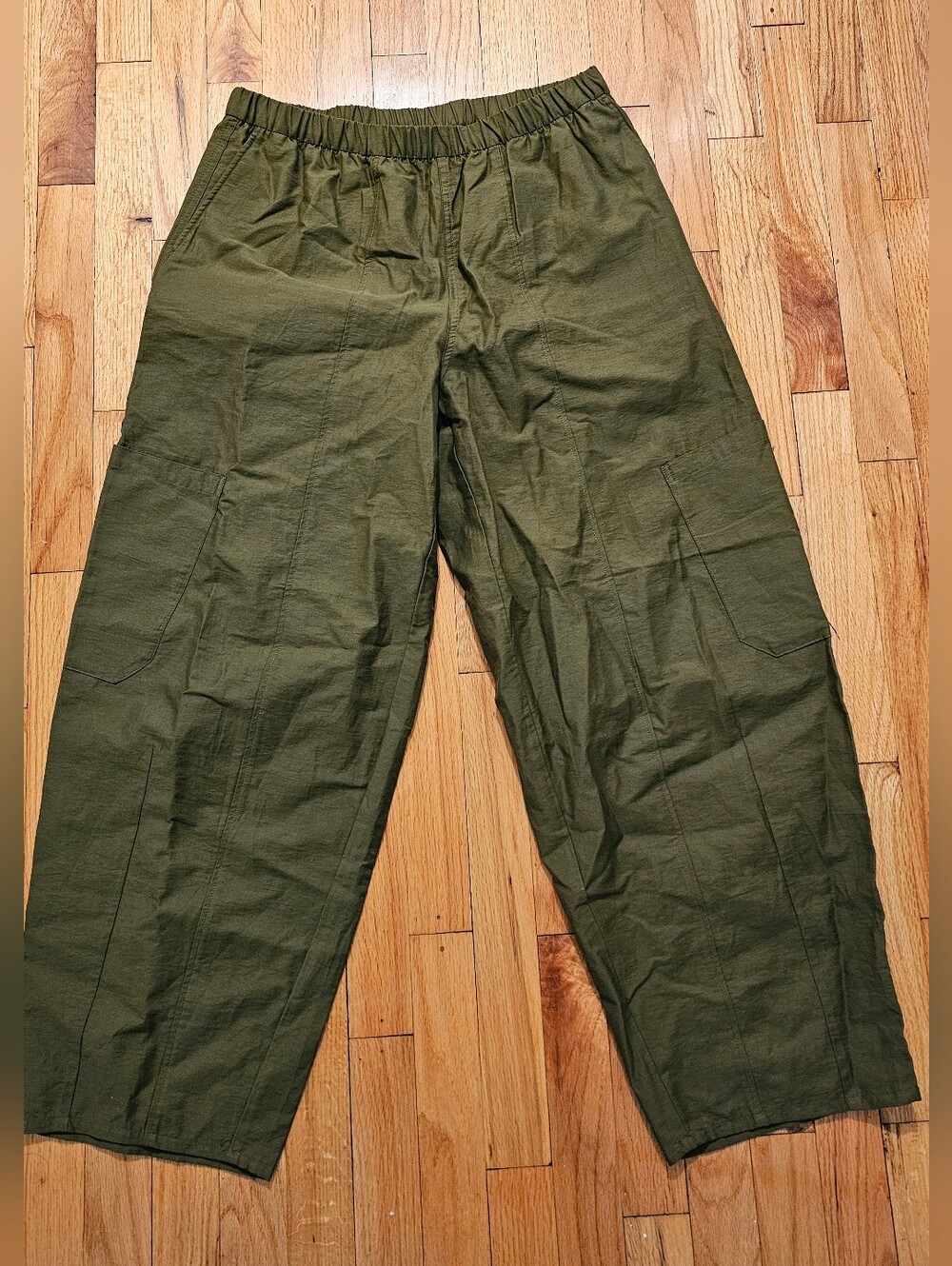 Women's Olive Green Casual Elastic-Waist Barrel  Pants